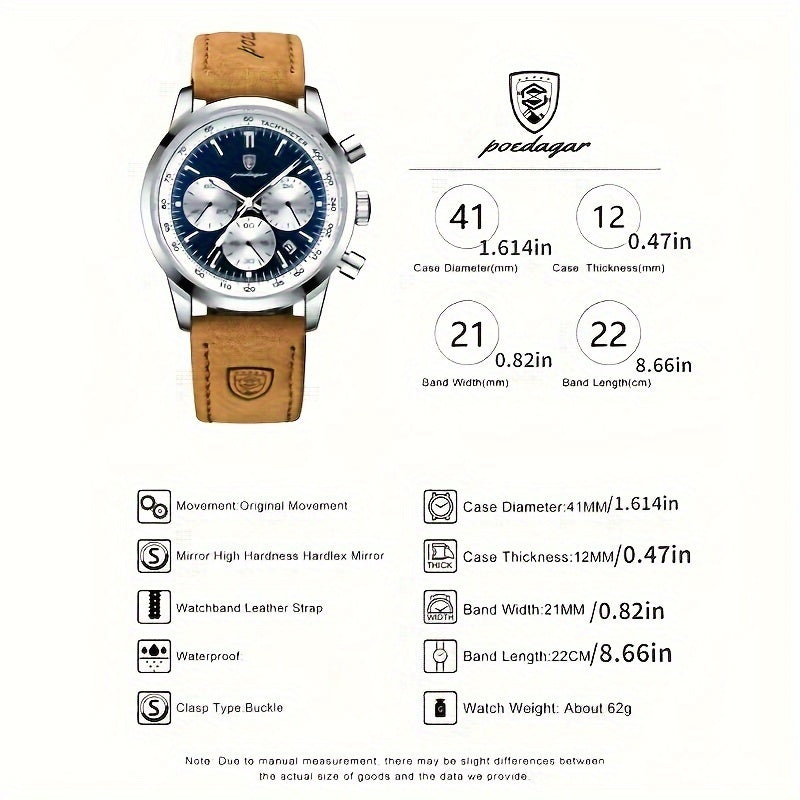 POEDAGAR Luxus-Chronographenuhr