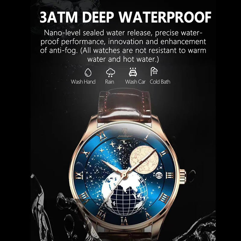 POEDAGAR Marke Leuchtende Uhr Männer Luxus Wasserdicht Ultradünne Kalender Männliche Quarz Armbanduhren Fashion Echtes Leder Uhren