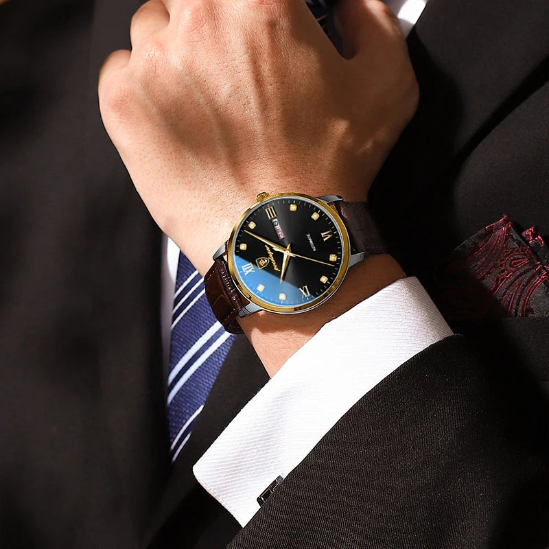 POEDAGAR Neueste Wasserdichte Herrenuhr Casual Lederarmband Leuchtende Luxusuhren Für Mann Datums-/Wochenanzeige Sportquarzuhren