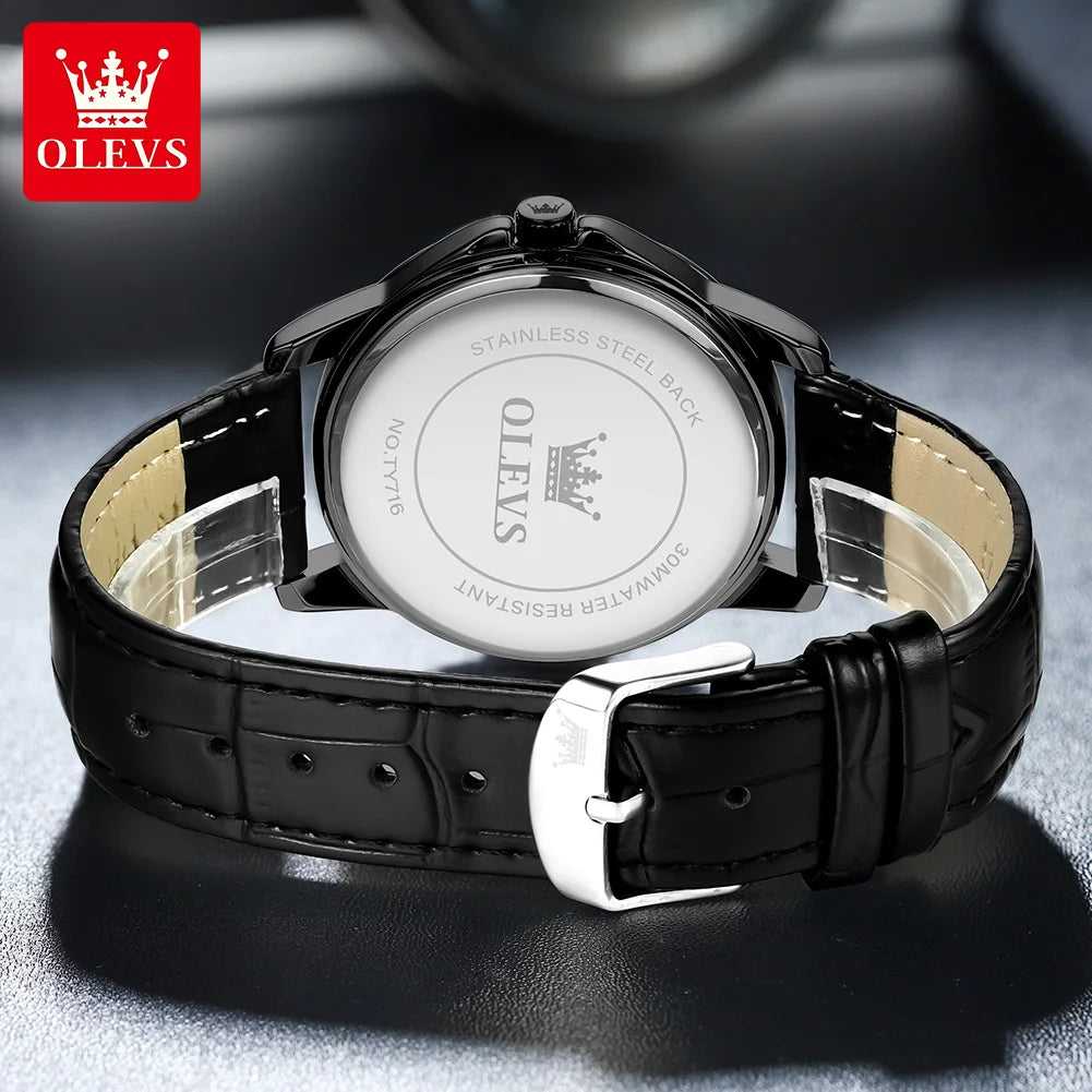 OLEVS Herrenuhr, modisch, Lederarmband, wasserdicht, Quarzuhr für Herren, schlichter Kalender, Herren-Armbanduhr, exklusiv, neu