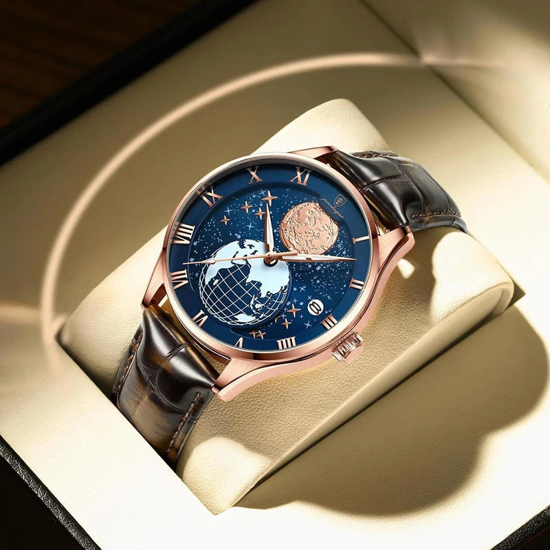 POEDAGAR Marke Leuchtende Uhr Männer Luxus Wasserdicht Ultradünne Kalender Männliche Quarz Armbanduhren Fashion Echtes Leder Uhren