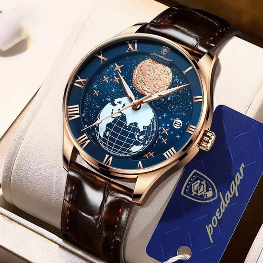 POEDAGAR Marke Leuchtende Uhr Männer Luxus Wasserdicht Ultradünne Kalender Männliche Quarz Armbanduhren Fashion Echtes Leder Uhren