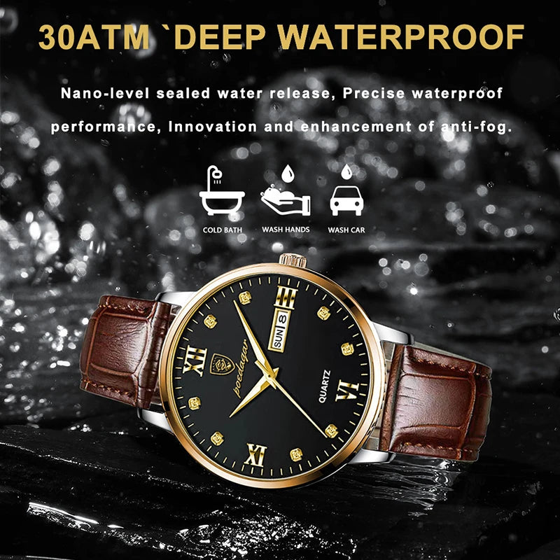 POEDAGAR Neueste Wasserdichte Herrenuhr Casual Lederarmband Leuchtende Luxusuhren Für Mann Datums-/Wochenanzeige Sportquarzuhren