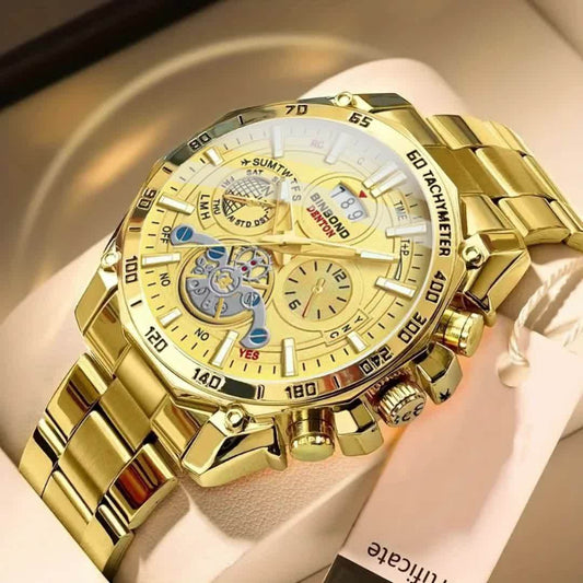Luxe gouden quartzhorloge