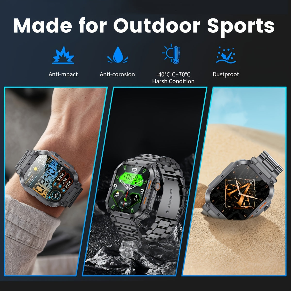 Smartwatch für Herren, intelligentes Armband mit drahtloser Anruf- und Musikfunktion