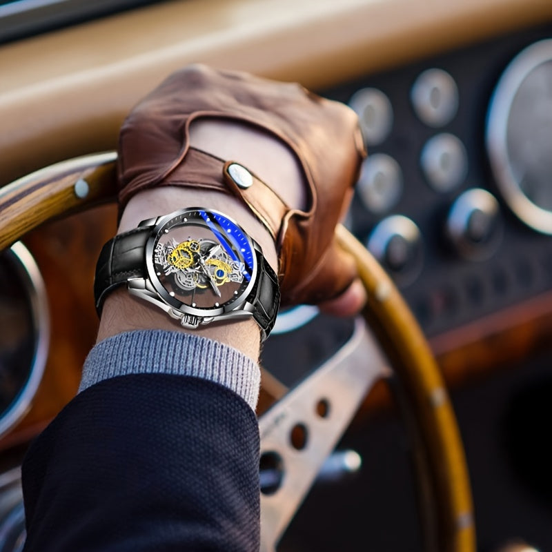 Transparent Hollow Double-Faced Watch for Men in Steel