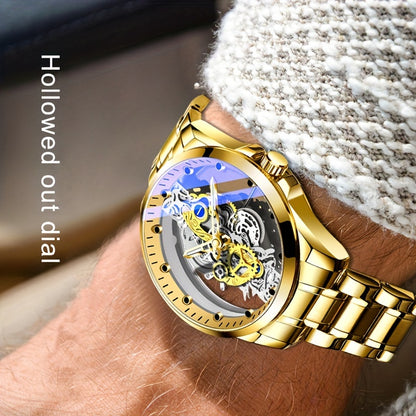Transparent Hollow Double-Faced Watch for Men in Steel